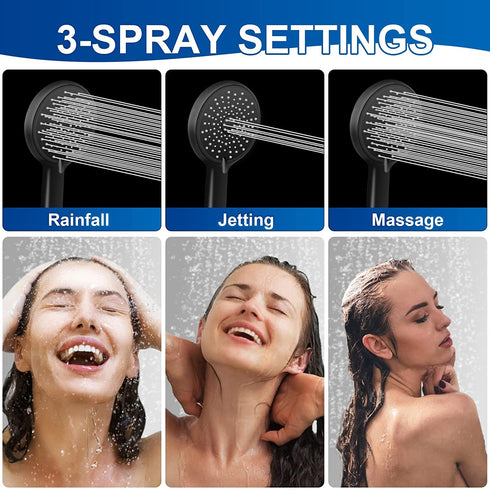 Luxsego High Pressure Shower Head with Handheld, 4 Spray Settings with Anti-Clogging Silicone Nozzles, 59" Stainless Steel Hose and Adjustable Bracket (Black)