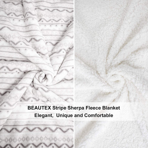 BEAUTEX Sherpa Fleece Throw Blanket Super Soft Fuzzy Cozy Plush Grey Sherpa Plush Throw Blanket for Kids Children Teens Young Girls or Adult for Sofa Couch Bed (50" x 60", Light Grey Stripe)