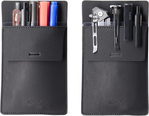 Pocket Protector, Leather Pen Pouch Holder Organizer, for Shirts Lab Coats, Hold 5 Pens, Designed to Keep Pens Inside When Bend Down. No Breaking of Pen Clip. Thick PU Leather, Black, 2 Per Pack.