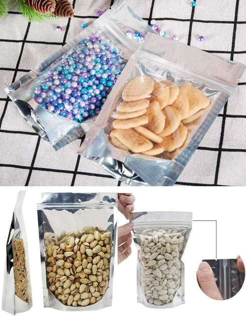100PCS Candy Bags,Stand Up Aluminum Foil Bags,Smell Proof Bags,Reclosable Airtight Mylar Bags,Reusable Food Pouches Bags with Zip Lock,Sealable Treat Bags for Snacks Beans Coffee Dry Fruits (6.3X9.4")