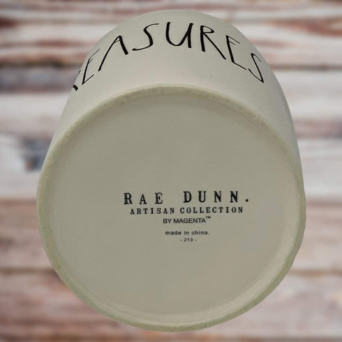 Rae Dunn by Magenta, Treasures Ceramic Canister w/Wood lid, Beige, Black LL