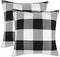 4TH Emotion Set of 2 Farmhouse Buffalo Check Plaid Throw Pillow Covers Cushion Case Polyester Linen for Fall Home Decor Black and White, 24 x 24 Inches