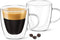 DLux Espresso Coffee Cups 3oz, Double Wall, Clear Glass Set of 2 Glasses with Handles, Insulated Borosilicate Glassware Tea Cup