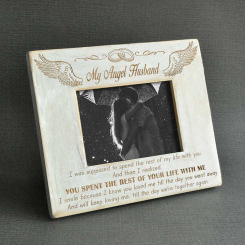 K KENON Personalized Wood Picture Frame to My Angel Husband - Engraved Natural Wood Photo Frame - I Love You Always and Forever (to My Husband)