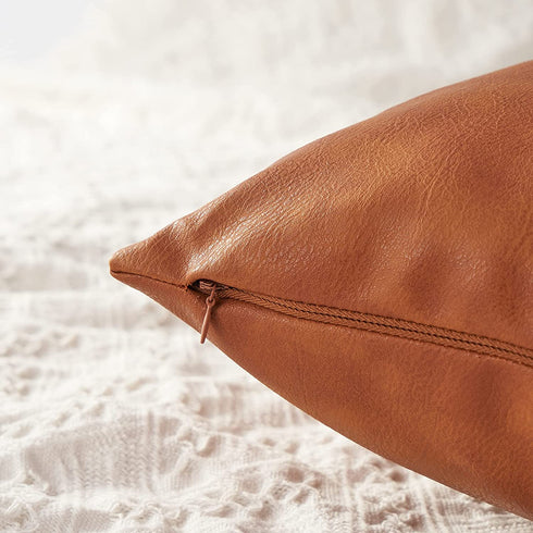 RutherCraft Pack of 2 Thick Faux Leather Throw Pillow Covers,Square Modern Decorative Throw Pillow Case for Farmhouse Sofa Couch Bed Car,18x18 Brown