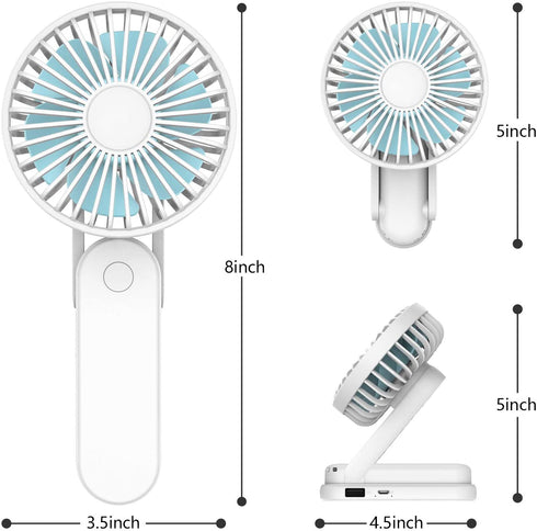 WOWGO Portable Handheld Fan - Mini Personal Fan 180° Rotating Adjustment, USB Rechargeable 2500mAh 3 Speed Hanging Personal Fan with USB output port for Home Office Indoor Use Outdoor Travel (white)