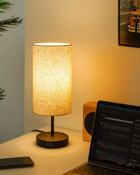 tomons Bedside Table Lamp, LED Desk Lamp with Dual USB Port, Touch Control Classic Desk Lamp for Bedroom Reading, LED Bulb Included