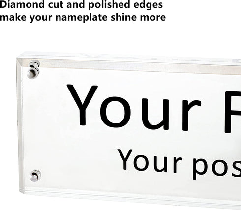 IEEK Acrylic Desk Name Plate for Office,Clear Acrylic Block Nameplate Double Sided Desk Name Plate Holder Business Desk Sign Holder, DIY Your Personalized Name for Desk,2.5x10 Inch