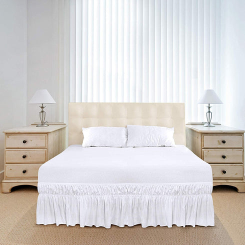 Utopia Bedding King Elastic Bed Ruffle - Easy Wrap Around Ruffle - Microfiber Bed Skirt with Adjustable Elastic Belt 16 Inch Tailored Drop - Hotel Quality Bedskirt, Fade Resistant (King, White)
