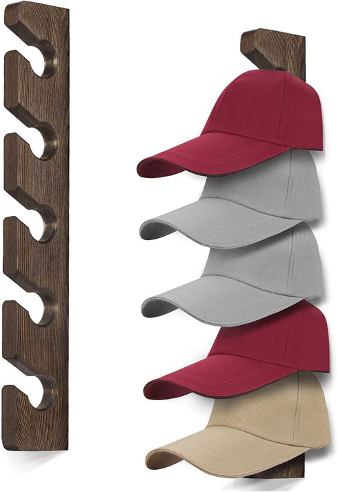Keletop Hat Rack for Wall Baseball Cap Organizer Hanger (2 Pack) Modern Wooden Hat Holder Wall-Mounted Caps Display for Closet Door Bedroom Entryroom Laundry