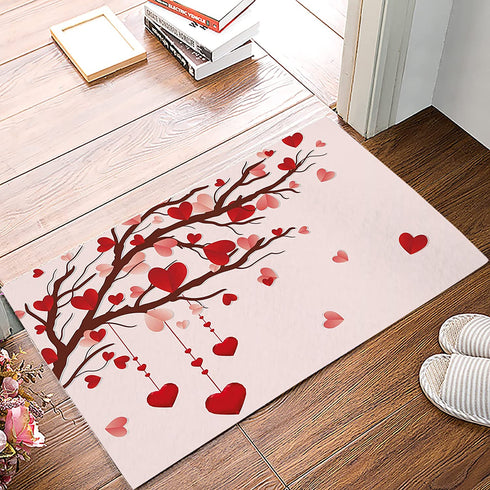 ALAGEO Valentine's Day Doormat Love Heart Tree Entrance Mat Pink Red Romantic Love Happy Valentine's Day Decorative Floor Mat Non Slip Washable Welcome Mats for Home Decoration 18"x30"
