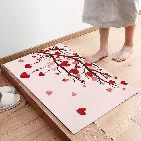 ALAGEO Valentine's Day Doormat Love Heart Tree Entrance Mat Pink Red Romantic Love Happy Valentine's Day Decorative Floor Mat Non Slip Washable Welcome Mats for Home Decoration 18"x30"