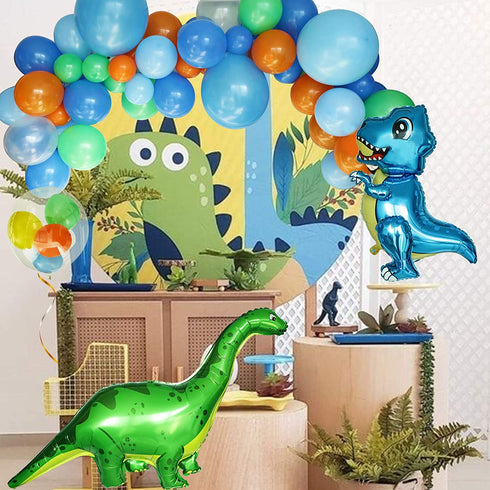 162 Pcs Boys Dinosaur Party Supplies with 4D T-Rex Balloon Dinosaur Jungle Jurassic Theme Balloons for Blue theme Boys Birthday Party Baby Shower Decorations