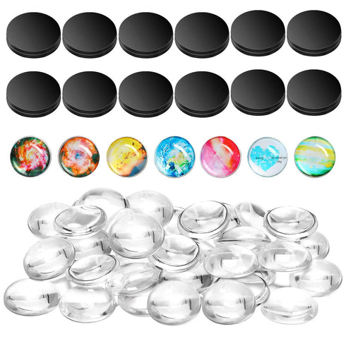 Ceramic Magnets for Craft Fridge Refrigerator Magnets with Transparent Glass Cabochons Round Disc Ferrite Ceramic Magnets for DIY Fridge Craft Making Magnet with Adhesive Backing