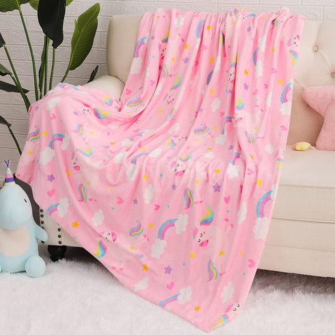 Toneed Soft Throw Blanket for Girls Kids, 50'' x 60'' Fluffy Flannel Warm Blankets for Bed, Plush Washable Decorative Fur Blanket for Room Sofa, Couch and Home Decor