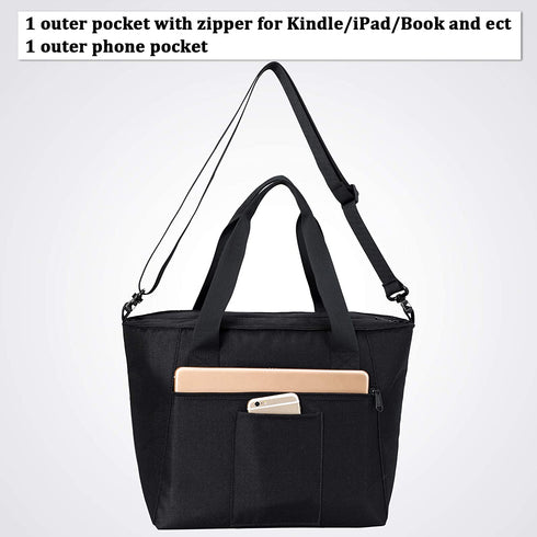 MIER Lunch Bags for Women Large Insulated Lunch Tote Bag Lunchbox Container for Work College Travel Beach, Adjustable Shoulder Strap (Black)