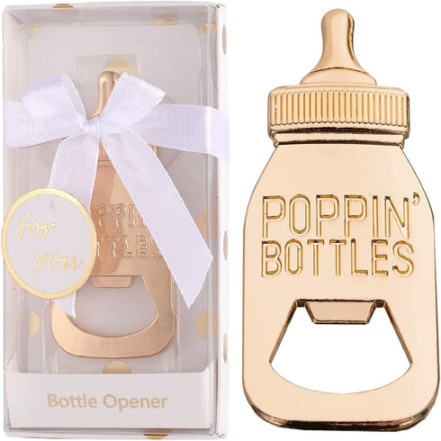 DAJAMAI 12 Pack Bottle Openers for Baby Shower Favors, Bridal Baby Shower Decorations Souvenirs, Poppin Bottles Openers with Exquisite Gifts Box used for Baby Party Favors(New White)
