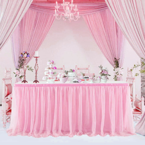 6 Feet Pink Tulle Table Skirt Tutu Skirt Tablecloth Is Suitable For Baby Party Wedding And Little Princess Baby Shower Decoration Party Pink Decoration