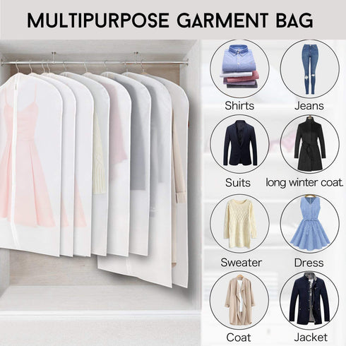 Refrze Garment Bags with Zipper, Garment Cover, 8 Pack Clear Garment Bags, Hanging Garment Bag, Dress Garment Bags for Closet Storage or Travel, Breathable Garment Covers 24'' x 43''/ 50''