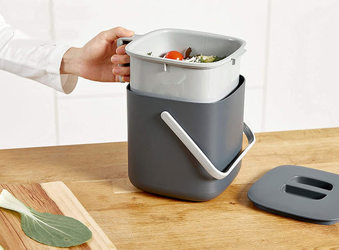 Litem Food Waste Basket Bin a countertop Bucket with Extra Long Handles for Your conveniences 0.68 Gallons (2.6L) (Dark Gray)