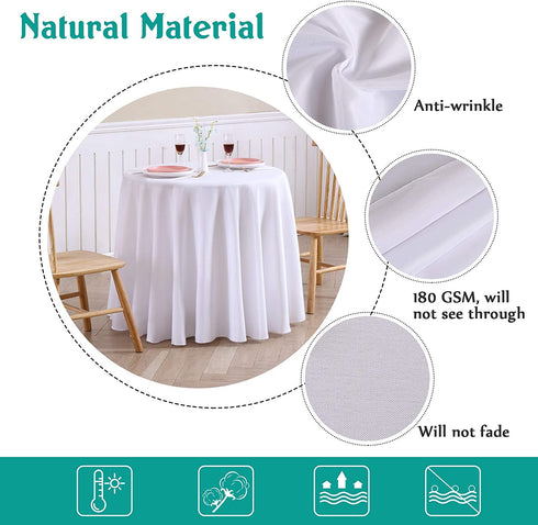 Surmente Table Cloth Polyester 132 Inch Round Tablecloth for Kitchen Dinning Party Wedding Rectangular Tabletop Buffet Decoration (White)