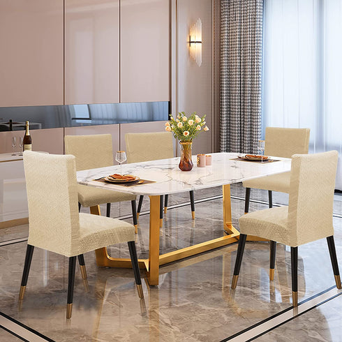 Dining Room Chair Covers Stretch Polyester Parsons Chair Slipcover Removable Washable Kitchen Chair Protector for Dining Room Hotel Set of 4 (Beige)