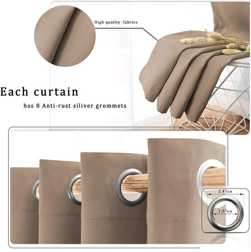WONTEX Blackout Curtains Thermal Insulated Room Darkening with Grommet for Bedroom, 52 x 63 inch, Taupe, 2 Curtain Panels