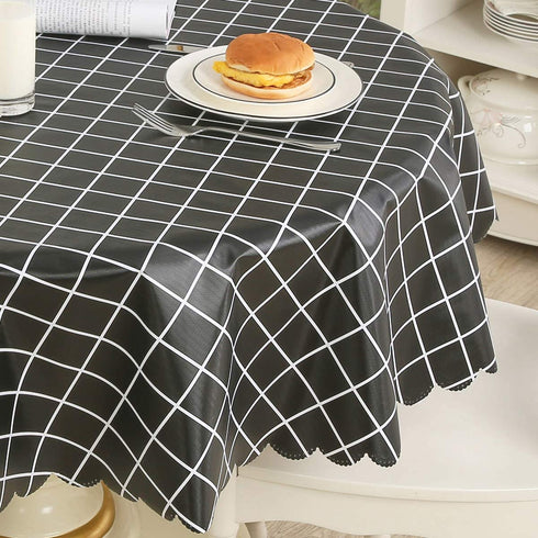 LOHASCASA Round Vinyl Oilcloth Tablecloth Waterproof PVC Wipeable Peva Heavy Duty Rustic Plastic Spillproof Tablecloth for Camping Buffalo Plaid 54 Inch