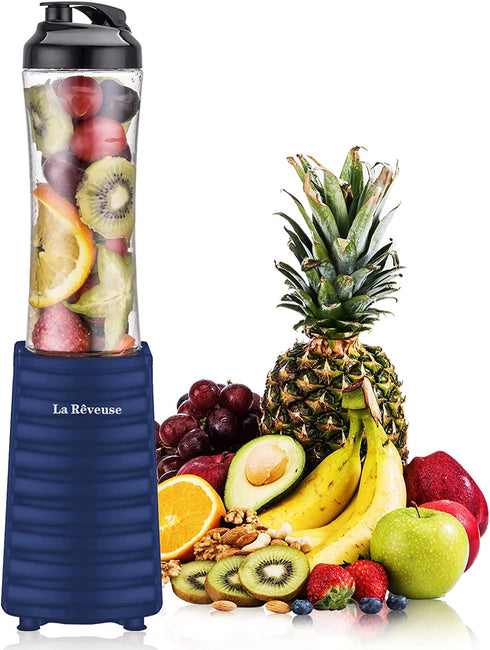 La Reveuse Smoothies Blender 300 Watt with 18 oz BPA Free Portable Travel Sports Bottle (Navy)