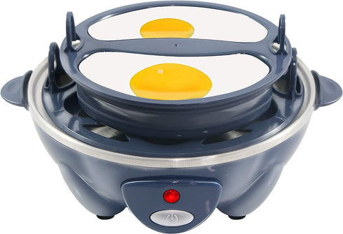 Elite Gourmet EGC007BG Rapid Egg Cooker, 7 Easy-To-Peel, Hard, Medium, Soft Boiled Eggs, Poacher, Omelet Maker, Auto Shut-Off, Alarm, 16-Recipe Booklet, BPA-Free, Slate Blue