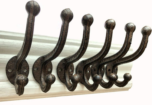 Rustic Brown Cast Iron Hooks,Antique Old Shabby Chic Cast Iron Hooks, Wall Mounted Hooks (Set of 6) Ymaiss Vintage Inspired Coats, Bags, Hats, Towels,Matching Screws Included