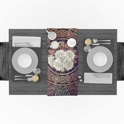 FAMILYDECOR Linen Burlap Table Runner Dresser Scarves, Mandala Elephant Indian Boho Bohemian Hipper Design Kitchen Table Runners for Dinner Holiday Parties, Wedding, Events, Decor - 14 x 72 Inch