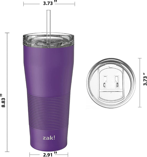 Zak Designs Lynden 28 oz Vacuum Insulated 18/8 Stainless Steel Travel Tumbler with Splash-Proof Lid, Includes Reusable Plastic Straw and Fits in Car Cup Holders, Viola