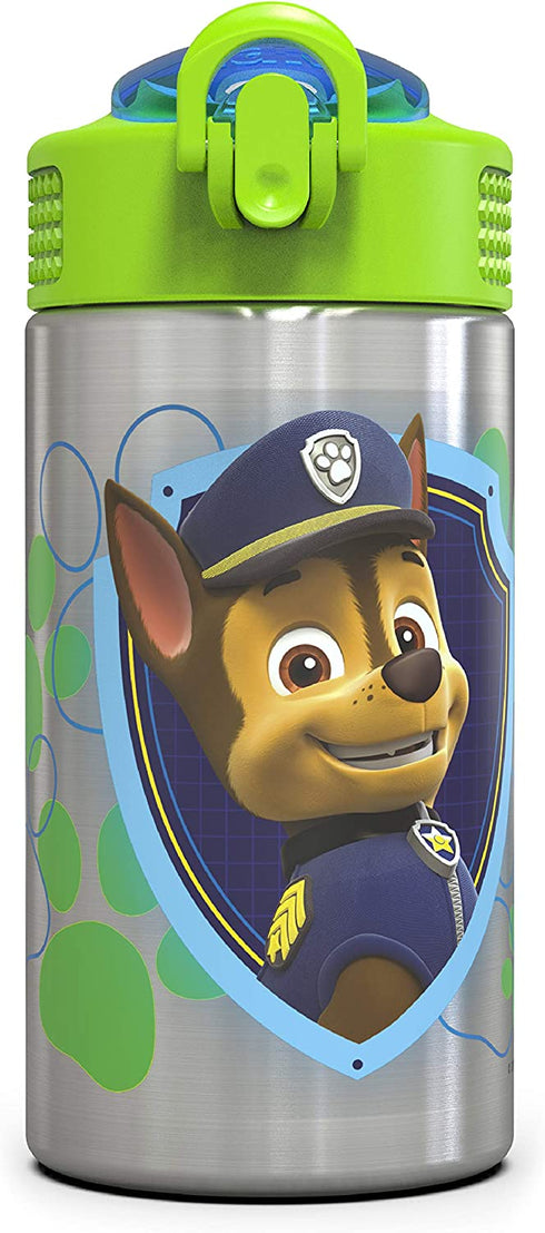 Zak Designs Paw Patrol 15.5oz Stainless Steel Kids Water Bottle with Flip-up Straw Spout - BPA Free Durable Design, Paw Patrol Boy SS