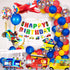 MOVINPE Transportation Birthday Decoration for Boys Happy Birthday Banner Cars School Bus Train Fire Truck Motorcycle Plane Foil Balloons Transport Vehicles Cake Topper Kids 2nd Birthday Decor