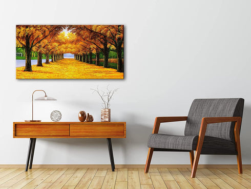 Pyradecor Large Orange Trees Giclee Canvas Prints Wall Art Paintings Pictures for Living Room Bedroom Home Office Decor - Far Seeing Modern Stretched and Framed Autumn Forest Landscape Artwork
