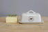 Creative Co-op Stoneware Butter Dish with Cow Decal, 6.75" L, White