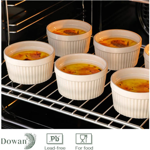 DOWAN 8 oz Ramekins - Ramekins for Creme Brulee Porcelain Ramekins Oven Safe, Classic Style Ramekins for Baking Souffle Ramekins Bowls, Set of 6, White