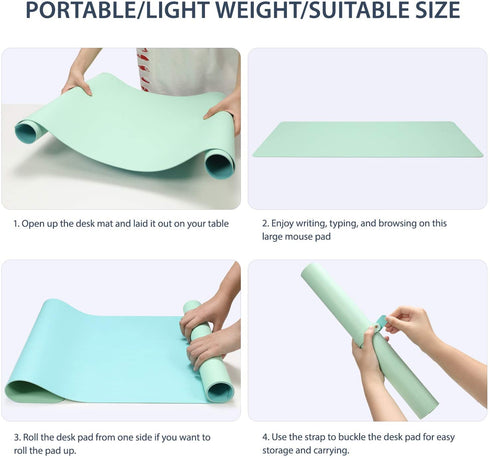 AFRITEE Desk Pad Protector Mat - Dual Side PU Leather Desk Mat Large Mouse Pad Waterproof Desk Organizers Office Home Table Decor Gaming Writing Mat Smooth (Light Green/Greenish Blue, 35.4" x 17")