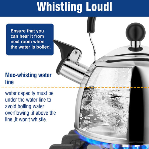 Tea Kettle Stovetop 2.1 Quart Mirror Finished Stainless Steel Whistling Teakettle For Stovetop Tea Pot with Folding Cool Grip Ergonomic Handle Small Tea Pot Water Boiler for Home Kitchen