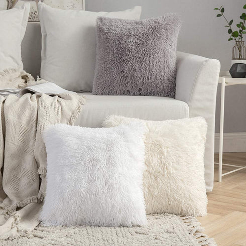 MIULEE Pack of 2 Luxury Faux Fur Throw Pillow Cover Deluxe Decorative Plush Pillow Case Cushion Cover Shell for Sofa Bedroom Car 24 x 24 Inch Beige