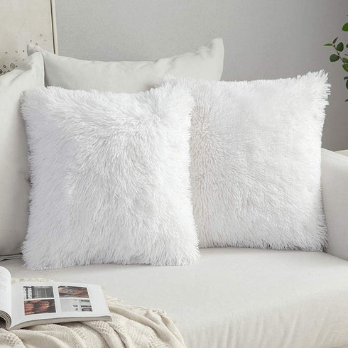 MIULEE Pack of Decoration 2 Luxury Faux Fur Throw Pillow Cover Deluxe Decorative Plush Pillow Case Cushion Cover Shell for Sofa Bedroom Car 20 x 20 Inch White
