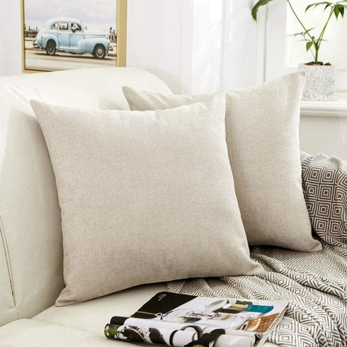 MERNETTE Pack of 2, Thick Chenille Decorative Square Throw Pillow Cover Cushion Covers Pillowcase, Home Decor Decorations for Sofa Couch Bed Chair 24x24 Inch/60x60 cm (Cream)