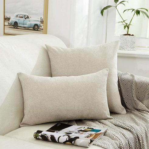 MERNETTE Pack of 2, Thick Chenille Decorative Square Throw Pillow Cover Cushion Covers Pillowcase, Home Decor Decorations for Sofa Couch Bed Chair 24x24 Inch/60x60 cm (Cream)