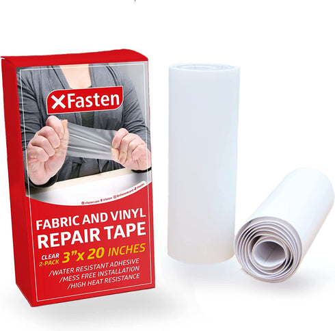 XFasten Fabric and Vinyl Repair Tape, Clear, 3-Inches by 20-Inches (2-Set), Waterproof Vinyl Repair Hole Patch Kit for Tent, Exercise Ball, Kayak, Inflatable Bed, Pool Float, and Airbed Mattress