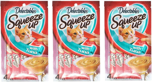 Delectables Squeeze Up Hartz Cat Treats Bundle of 3 Flavor Pouches, 2.0 oz Each (Tuna)