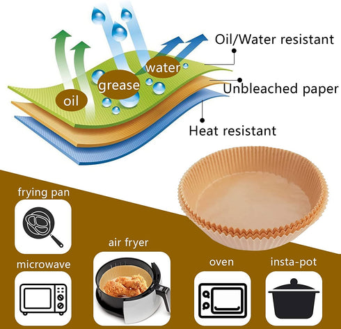 100 Pieces Air Fryer Parchment Paper Liners,Non-Stick Disposable Air Fryer Liners ?Basket Unperforated Round Parchment Paper Replacement (6.3" Natural 100pcs)