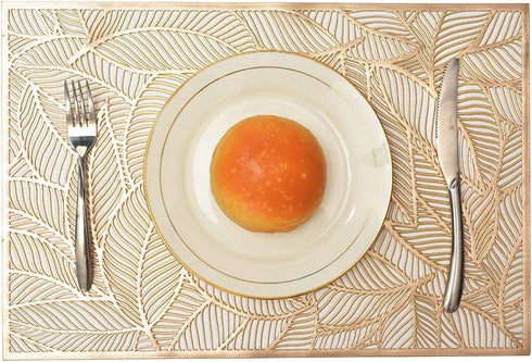 MLADEN Rectangle Placemats Set of 6, Leaf Functional Table Mat for Dining Kitchen Restaurant Table Decoration (Gold)