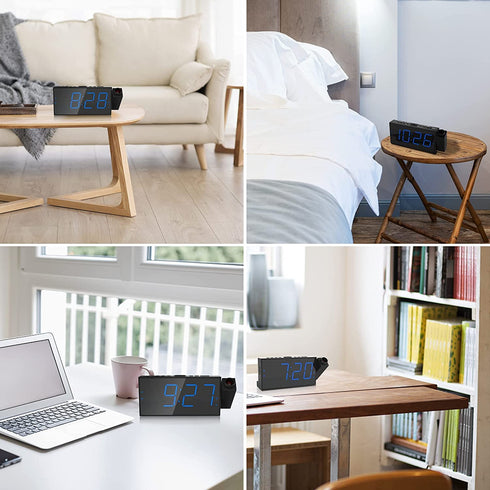 Projection Digital Alarm Clock for Bedroom, Large LED Alarm Clock Projection on Ceiling Wall, 350°Projector,Dimmer,USB Charger,Battery Backup Loud Dual Alarm Clock for Heavy Sleeper Kid Elderly