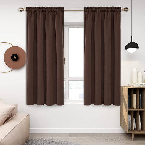 Deconovo Chocolate Rod Pocket Curtain Panel, 38 x 45 Inch, Thermal Insulated Blackout Curtains for Living Room, 2 Panels